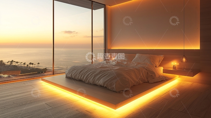 高清大图下载【趣麦麦图】海景房卧室温馨灯光