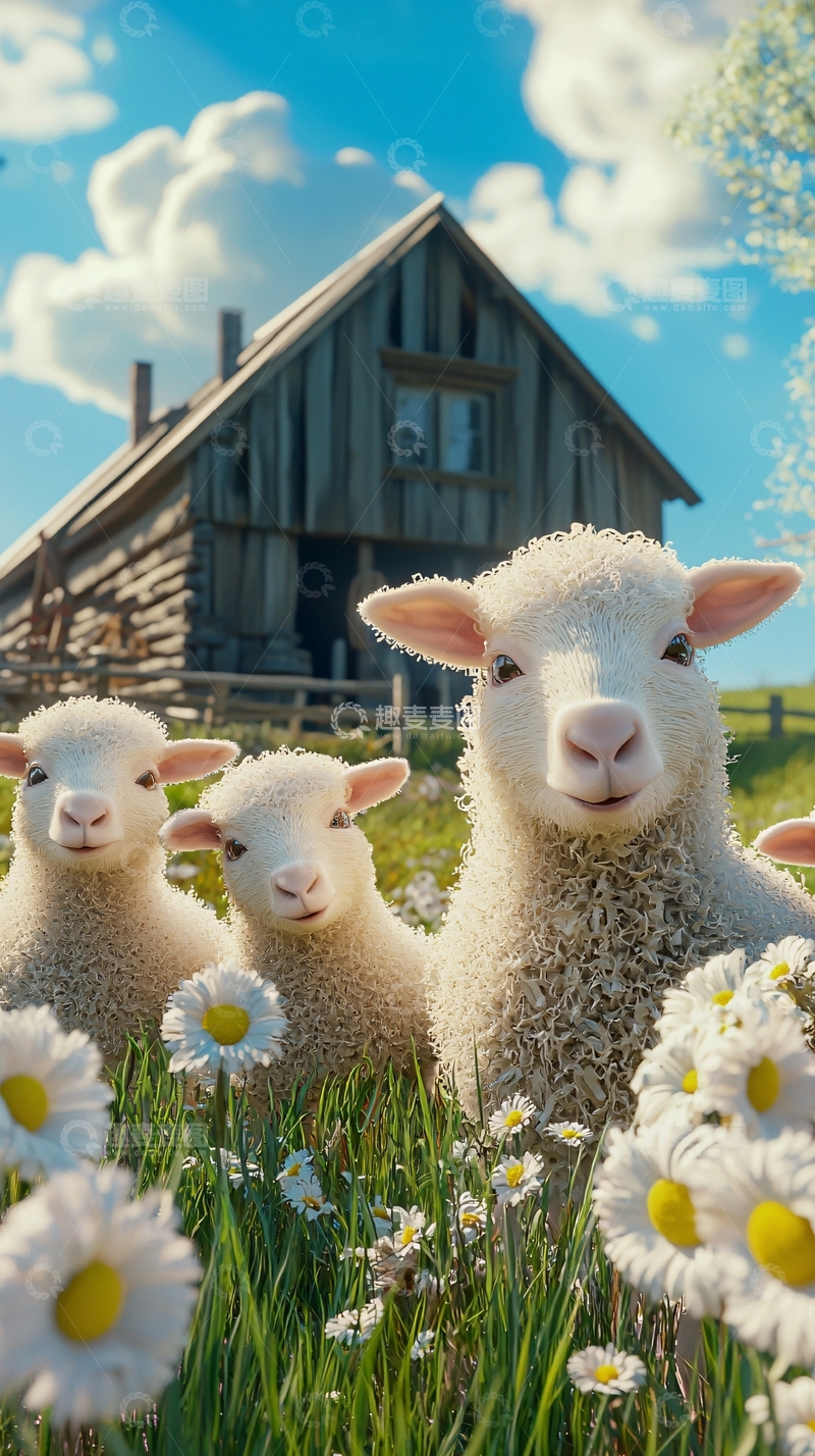 高清大图下载【趣麦麦图】田园风光中的可爱小羊