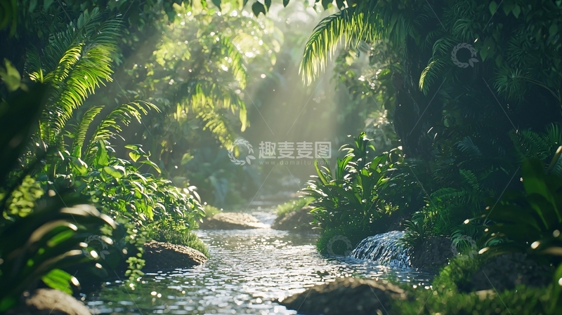 高清大图下载【趣麦麦图】热带雨林溪流阳光