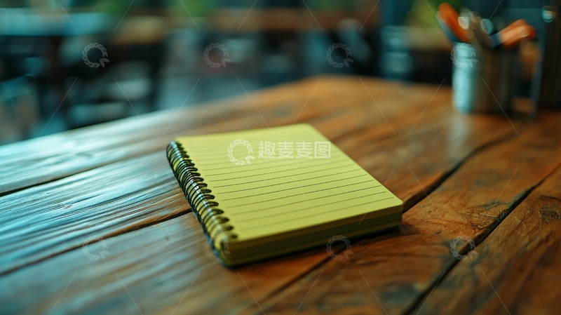 高清大图下载【趣麦麦图】木质桌面上绿色的笔记本