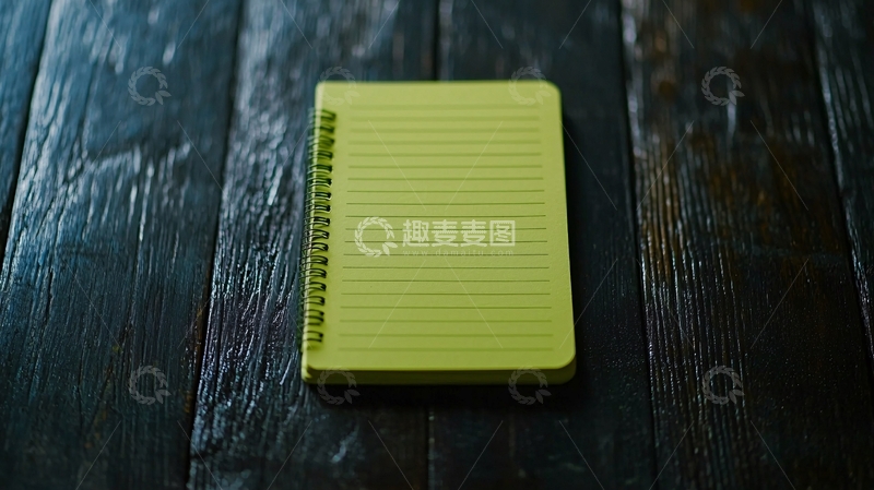 高清大图下载【趣麦麦图】深色木桌上黄绿色笔记本