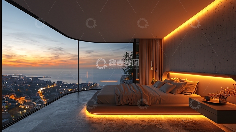 高清大图下载【趣麦麦图】卧室夜景城市景观