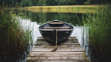 小船停靠在木质码头