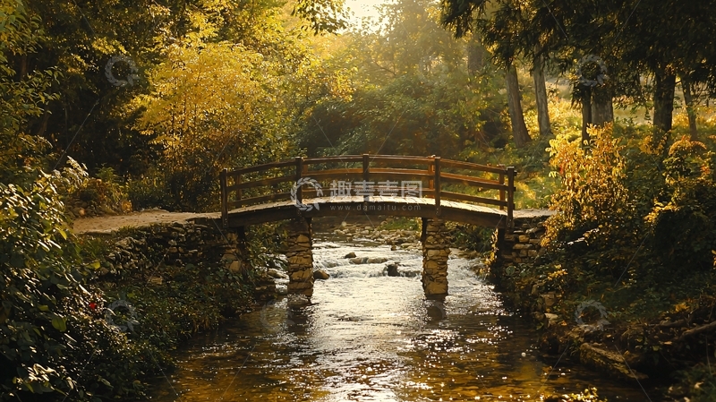 高清大图下载【趣麦麦图】秋日小桥流水风景