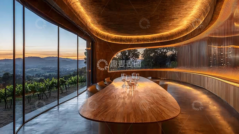 高清大图下载【趣麦麦图】椭圆形木桌旁的餐厅