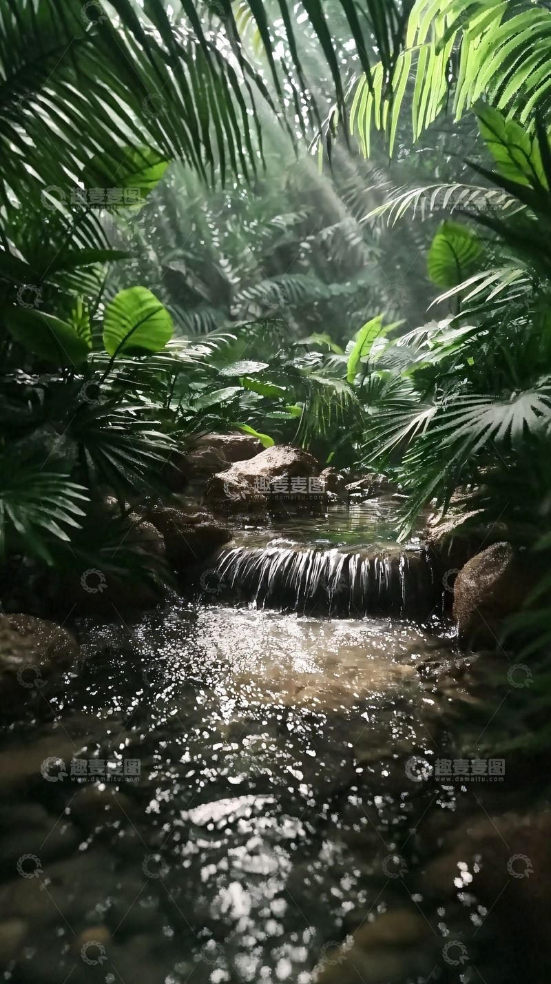 高清大图下载【趣麦麦图】热带雨林中的小溪