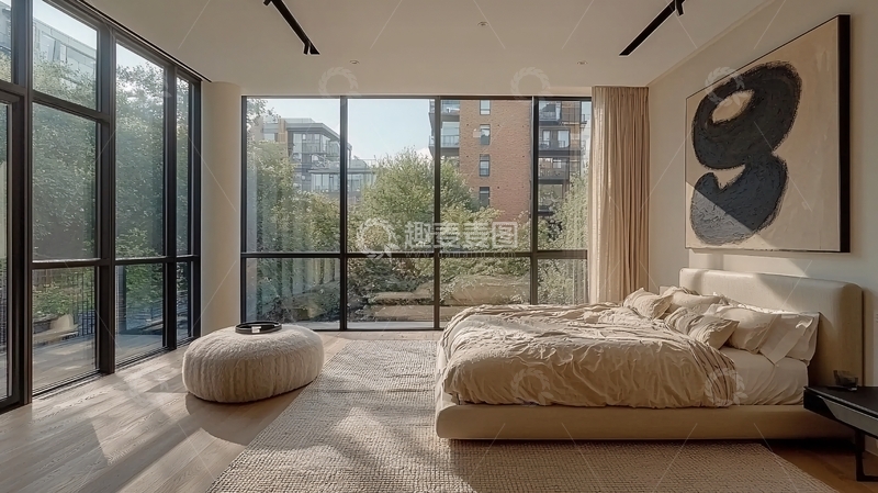 高清大图下载【趣麦麦图】极简风卧室落地窗阳光洒进