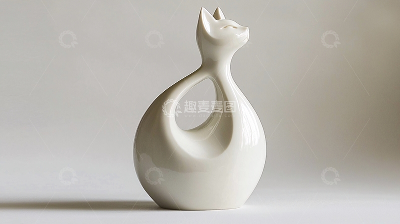 高清大图下载【趣麦麦图】抽象陶瓷猫雕塑