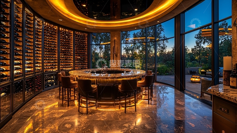 高清大图下载【趣麦麦图】奢华圆形酒窖品酒室
