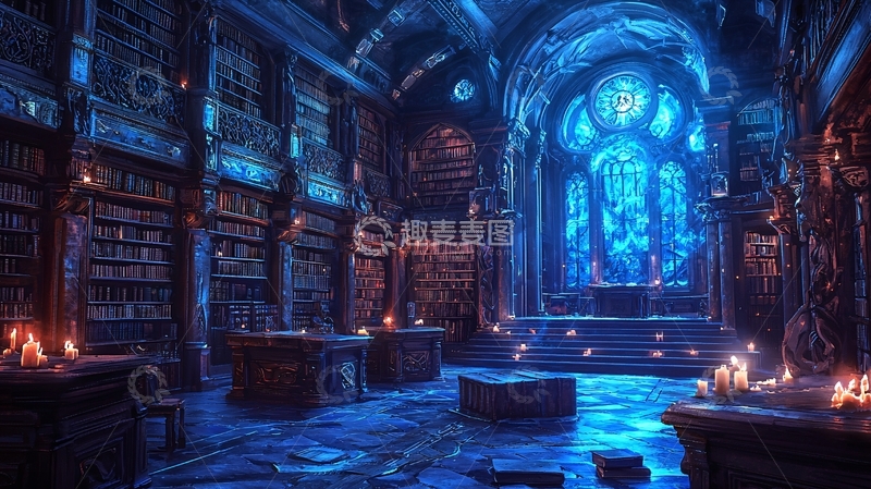 高清大图下载【趣麦麦图】神秘蓝色魔法图书馆
