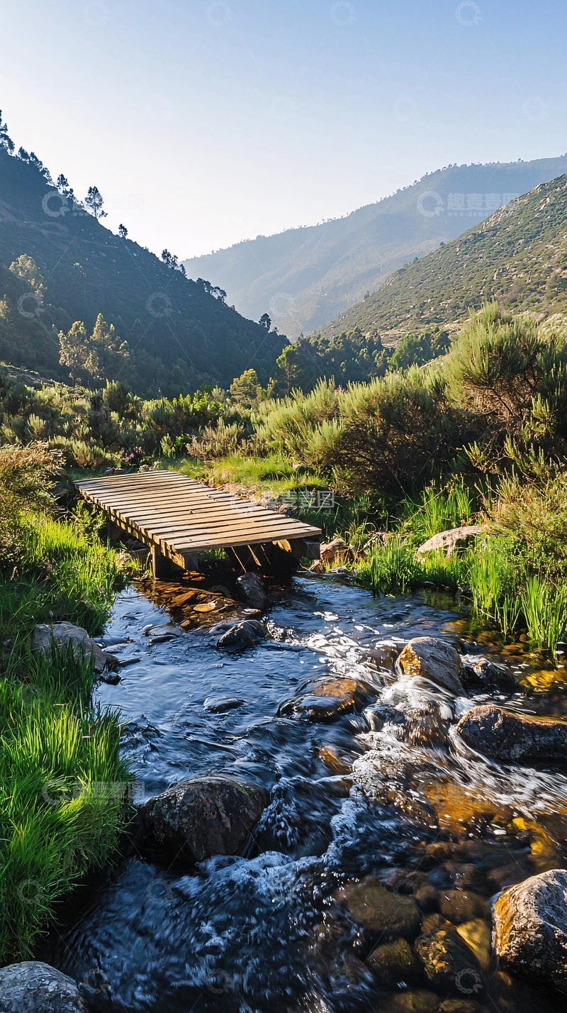 高清大图下载【趣麦麦图】山间小溪木桥风景
