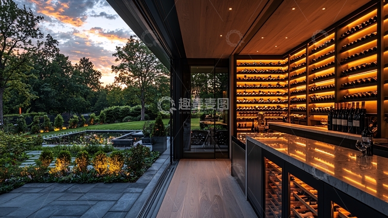 高清大图下载【趣麦麦图】奢华酒窖通向户外花园