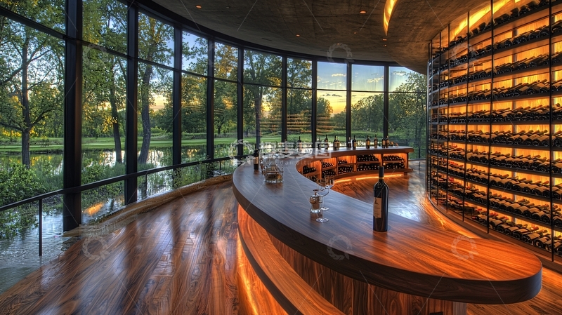 高清大图下载【趣麦麦图】弯曲吧台落地窗外风景