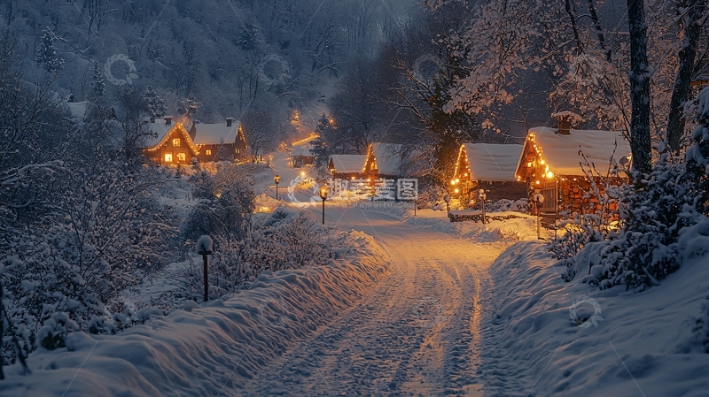 高清大图下载【趣麦麦图】雪夜村庄