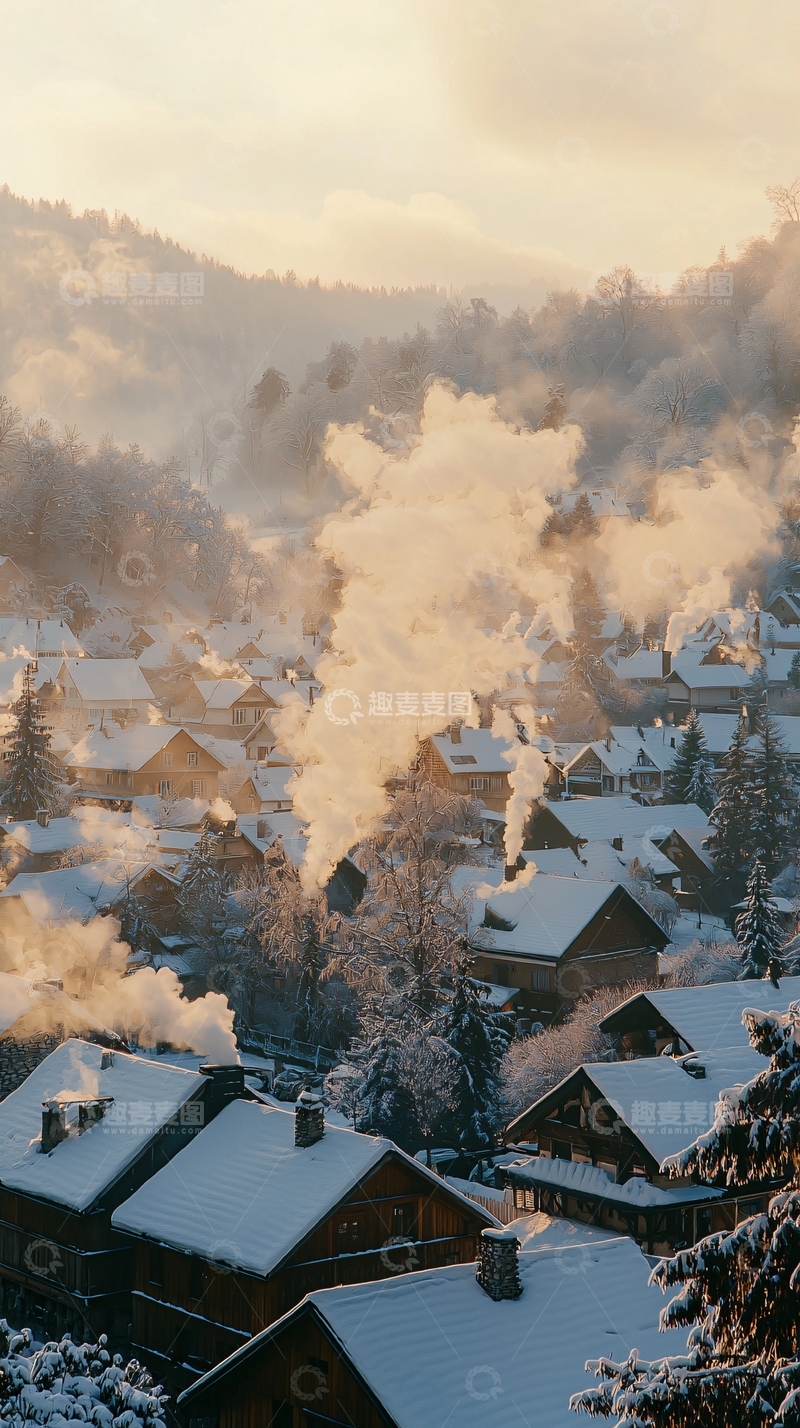 高清大图下载【趣麦麦图】冬日雪景村庄
