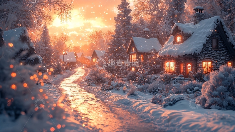 高清大图下载【趣麦麦图】冬日雪景村庄