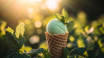 薄荷冰淇淋蛋筒夕阳