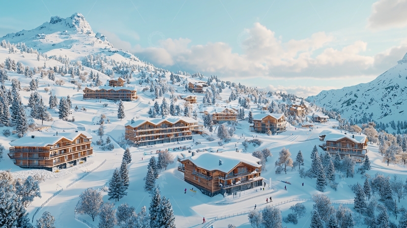 高清大图下载【趣麦麦图】雪山木屋度假村