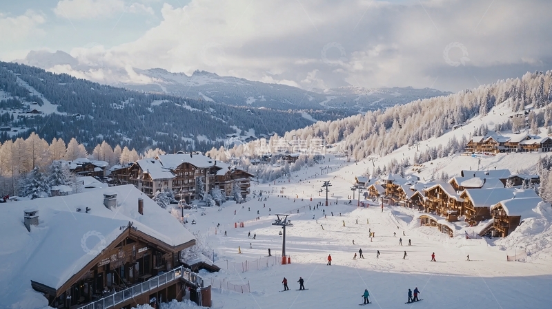 高清大图下载【趣麦麦图】雪山度假村冬季美景