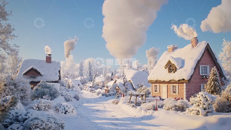 高清大图下载【趣麦麦图】冬季雪景村庄