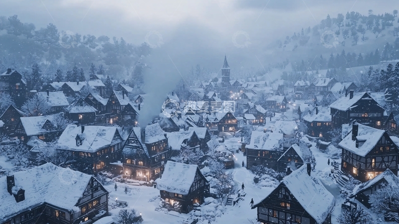 高清大图下载【趣麦麦图】雪景小镇