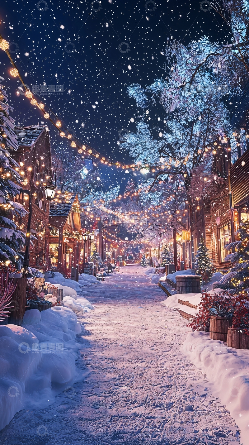 高清大图下载【趣麦麦图】下雪的圣诞小镇