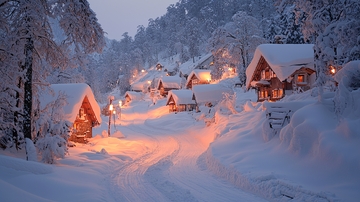 雪夜小屋村庄