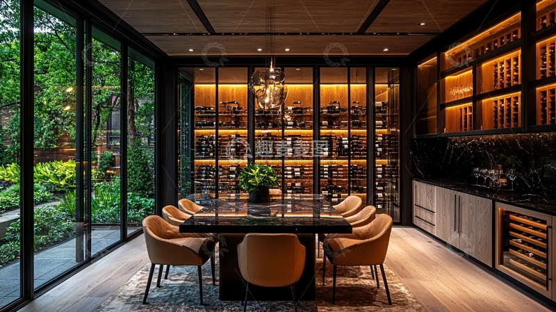 高清大图下载【趣麦麦图】豪华的现代酒窖餐厅
