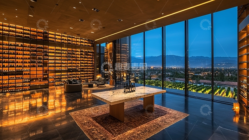 高清大图下载【趣麦麦图】豪华书房落地窗夜景