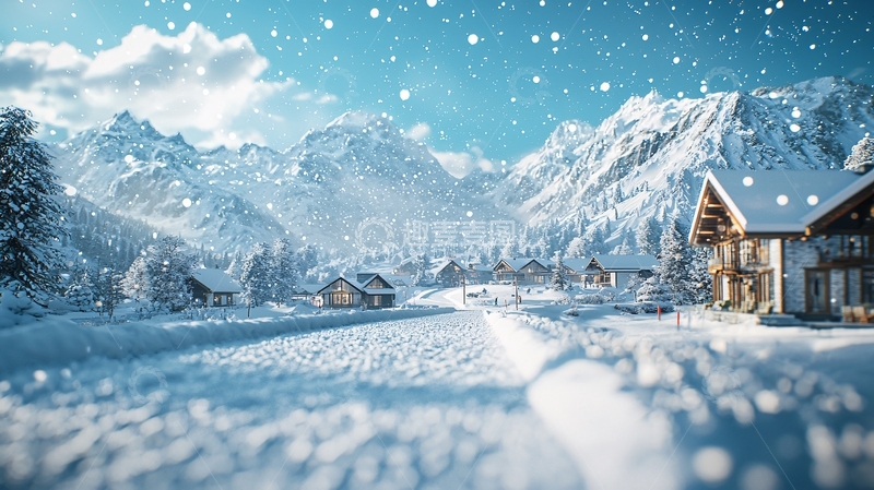 高清大图下载【趣麦麦图】雪山小镇