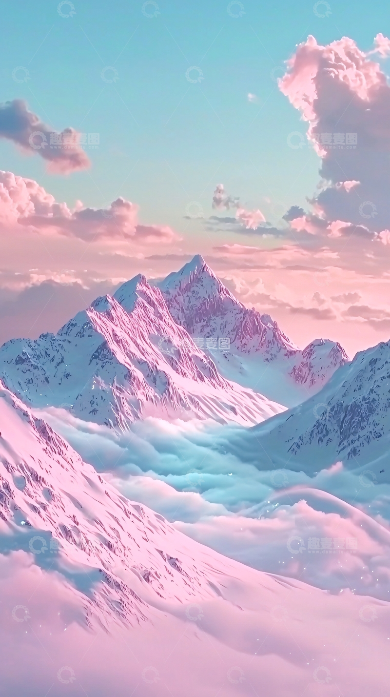 高清大图下载【趣麦麦图】粉色雪山