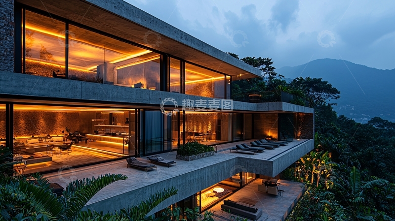 高清大图下载【趣麦麦图】山顶豪宅夜景
