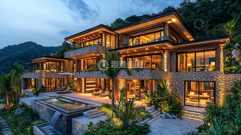 高清大图下载【趣麦麦图】山顶豪宅夜景