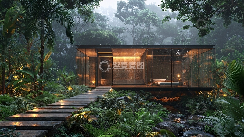 高清大图下载【趣麦麦图】森林中的玻璃小屋