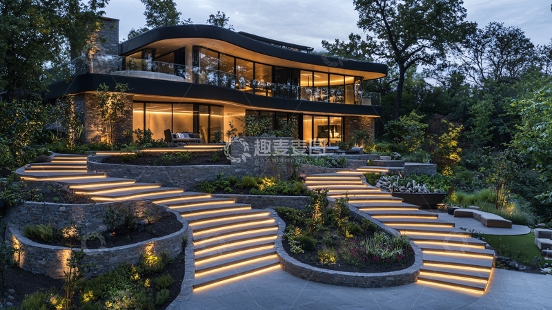 高清大图下载【趣麦麦图】豪华现代住宅夜景