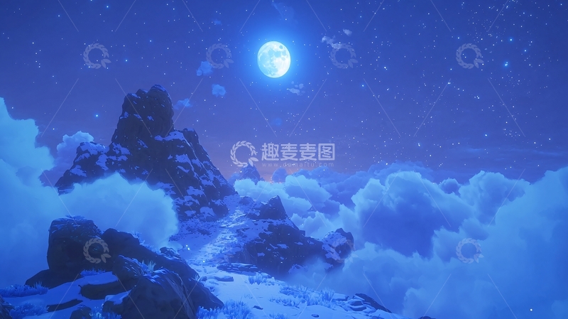 高清大图下载【趣麦麦图】蓝色月亮山峰云海