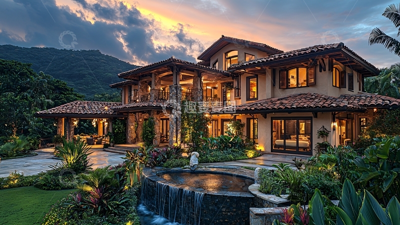 高清大图下载【趣麦麦图】豪华别墅夜景花园