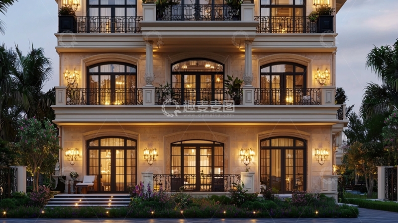 高清大图下载【趣麦麦图】三层米色别墅外立面