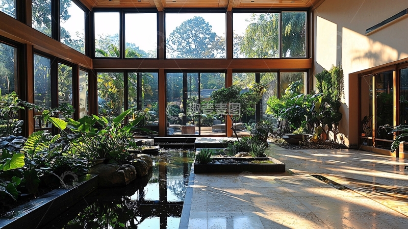 高清大图下载【趣麦麦图】室内植物环绕的庭院