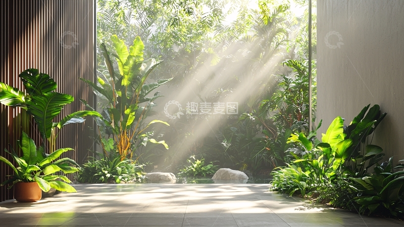 高清大图下载【趣麦麦图】阳光穿过绿植的房间