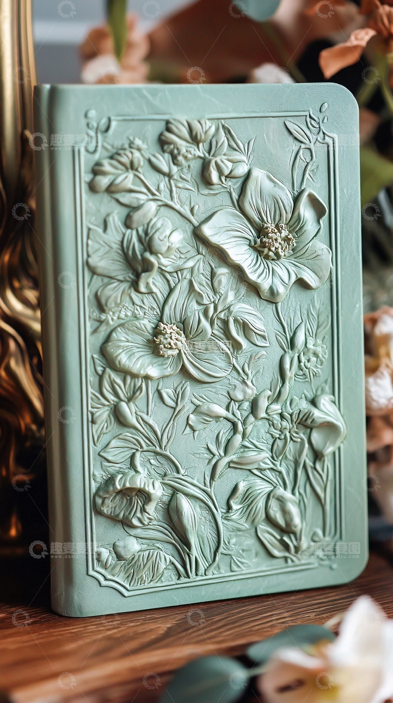 高清大图下载【趣麦麦图】浮雕花卉图案笔记本