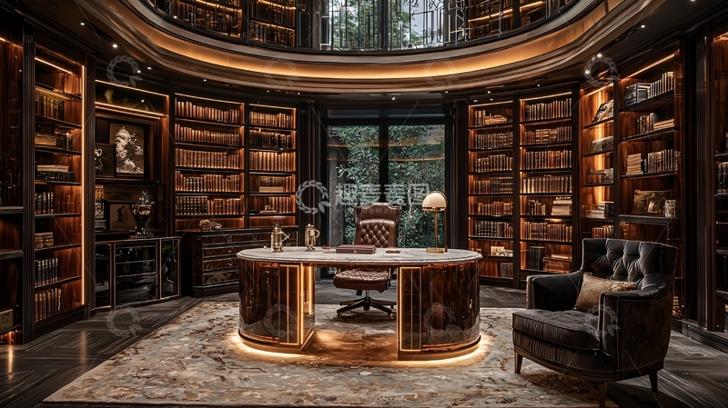 高清大图下载【趣麦麦图】豪华圆形书房