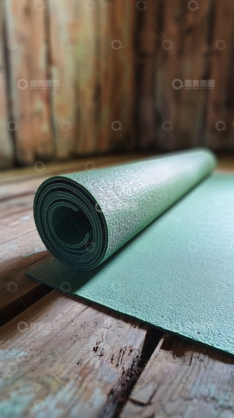 高清大图下载【趣麦麦图】卷起的绿色瑜伽垫