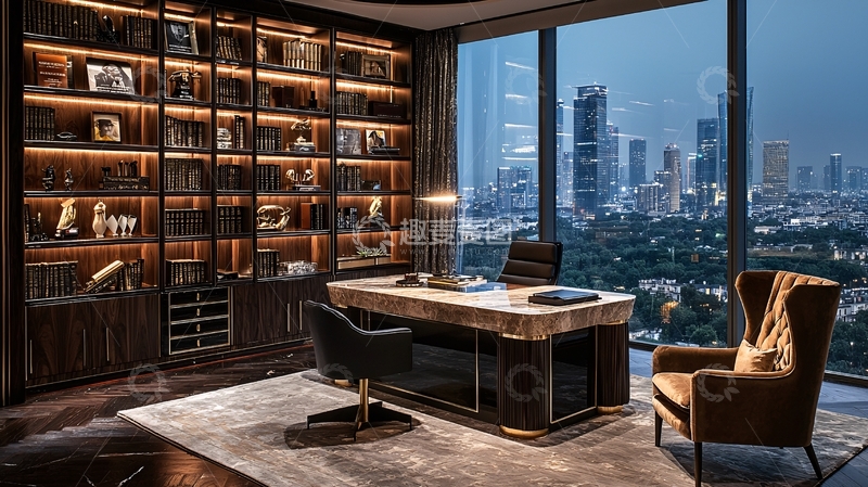 高清大图下载【趣麦麦图】高端大气书房夜景