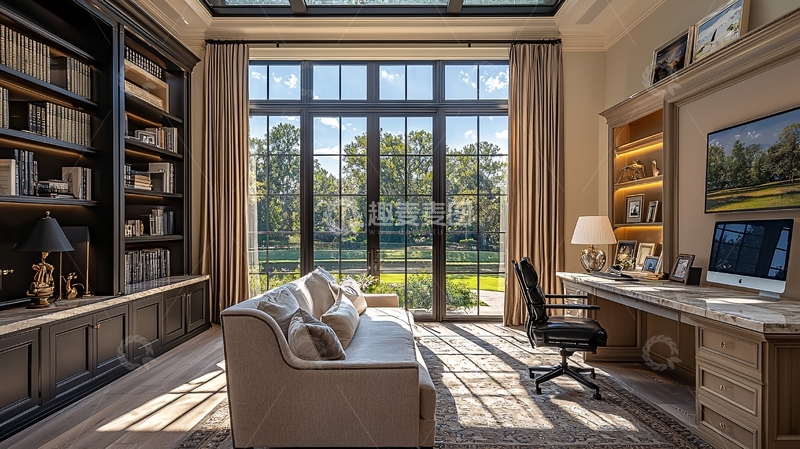 高清大图下载【趣麦麦图】豪华书房带落地窗