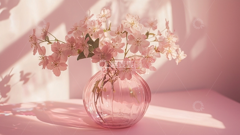 高清大图下载【趣麦麦图】粉色花瓶里粉色樱花