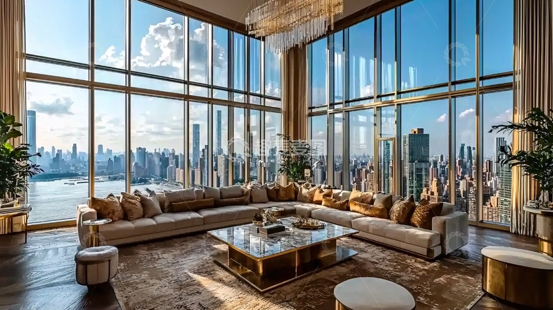 高清大图下载【趣麦麦图】落地窗豪宅客厅