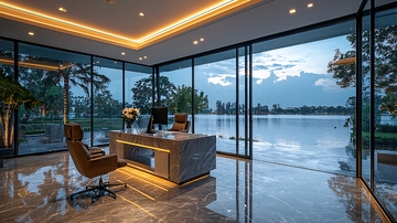 豪华办公室湖景落地窗