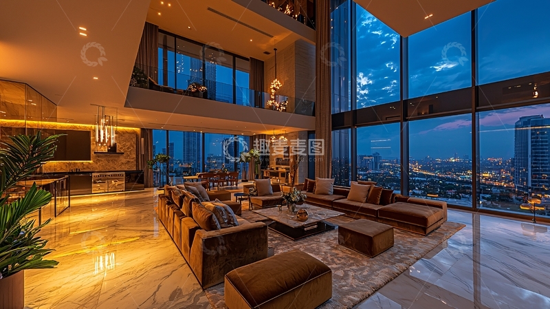 高清大图下载【趣麦麦图】超高层公寓夜景客厅