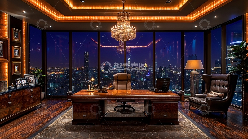 高清大图下载【趣麦麦图】豪华办公室夜景图